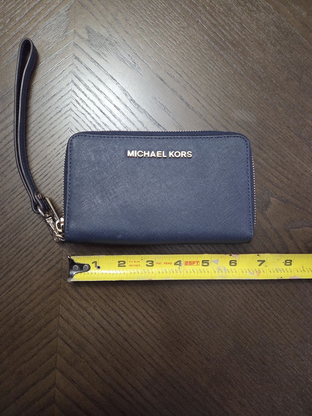 Michael Kors Navy Zip Wristlet Wallet Gold Hardware